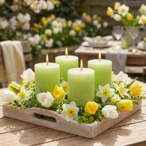 Artículo Velas de pilar teñidas en verde lima (70 x 80 mm, paquete de 4) - Decoración e iluminación ambiental