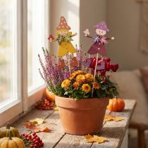 Artículo Tapón de flores decoración otoñal madera amarillo violeta 8×6cm 12ud
