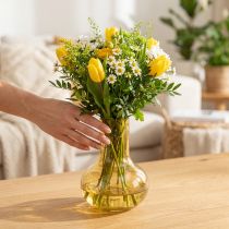 Artículo Florero florero de vidrio amarillo florero bulbo vidrio Ø10.5cm H15cm