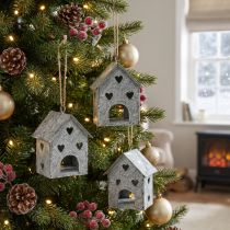 Artículo Colgante navideño casa de metal Shabby Chic H9.5cm 3 piezas