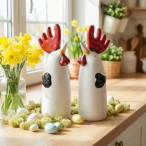 Artículo Gallo de cerámica decoración de cocina pollo blanco H23cm 2 piezas