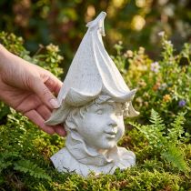 Artículo Figura decorativa de cabeza de gnomo para un toque elegante en el jardín y el salón, gris, 30 cm.
