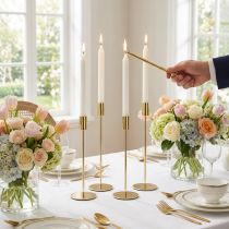Artículo Candelabro alto para velas cónicas, metal dorado, 27,5 cm, paquete de 4 unidades