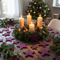 Artículo Estrellas decorativas dispersas estrellas de terciopelo flocadas bayas moradas 4/5cm 40 piezas