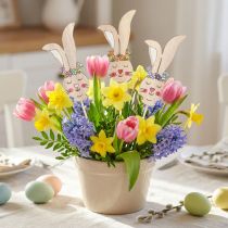 Artículo Tapón de flores cabeza de conejo decorativa de madera en palo 11cm 12 piezas