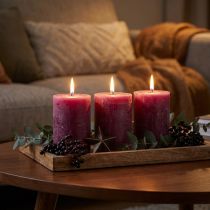 Artículo Velas de pilar de color sólido, baya morada, 60x80 mm, 4 piezas - decorativas, larga duración, hechas a mano