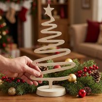 Artículo Mini árbol de Navidad, adorno metálico, aspecto arcilla, beige, 30 cm de alto