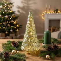 Artículo Mini árbol de Navidad con iluminación LED verde dorado 28cm