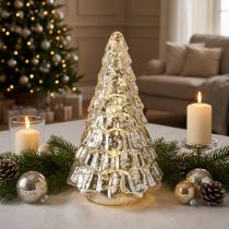 Artículo Mini árbol de Navidad con luces LED, plateado y dorado, 28 cm.