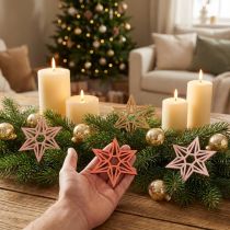 Artículo Estrellas de madera decoración navideña estrellas de madera naranja 8cm 16 piezas