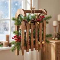 Artículo Trineo decorativo decoración invernal marrón de madera 30x18x12cm