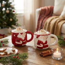 Artículo Taza navideña de cerámica pareja navideña rojo blanco H8,5cm 2ud