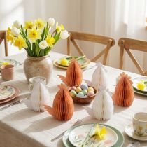 Artículo Decoración de mesa de pollo en forma de panal Pascua blanco naranja 11×6,5×12cm 6ud