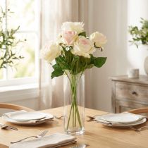 Artículo Rosas Artificiales Ramo De Flores Artificiales Rosas Crema Rosa Pick 54cm