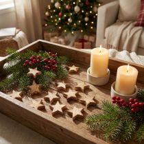 Artículo Decoración dispersa Estrellas navideñas Estrellas de madera flameadas Ø4cm 24 piezas