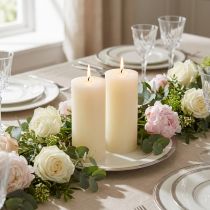 Artículo Elegantes velas de pilar de color blanco crema para decoración festiva, 85×200 mm, juego de 2