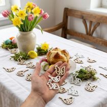 Artículo Decoración dispersa conejitos, gallinas y pájaros decoración de Pascua de madera para esparcir 72 piezas