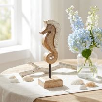 Artículo Decoración de madera de mango caballito de mar con perlas decoración de mesa marítima 20cm