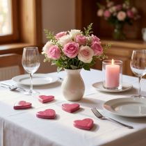 Artículo Corazones de madera corazones decorativos rosa brillante decoración dispersa 4,5 cm 8 piezas