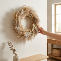 Artículo Corona de flores secas, hierba de la pampa, lagurus, decoración colgante boho, decoración natural, corona de pared, Ø31cm