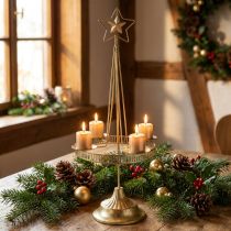 Artículo Candelabro Pilar Vela Estrella Oro Ø23cm H49.5cm