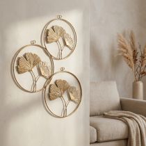 Artículo Perchas decorativas Ginkgo doradas, decoración vintage de metal, Ø16cm, juego de 3, decoración de pared