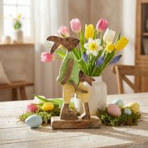Artículo Conejo de Pascua con niño, decoración primaveral de madera, padre conejo, naturaleza de Pascua, verde, amarillo H22cm