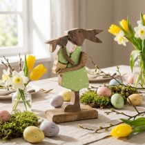 Artículo Conejito madre con niño, decoración de Pascua, primavera, conejito de Pascua de madera, natural, verde, amarillo H22cm