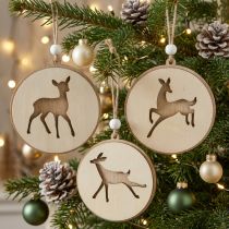 Artículo Colgante con ciervo, medallón decorativo, decoración madera, Adviento Ø9,5cm 6ud