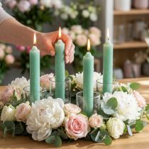 Artículo Velas de palo velas verdes vela de jade decoración Ø21mm 170mm 6 piezas