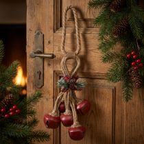 Artículo Adorno colgante navideño, campanas rojas con lazo, 51 cm, adorno colgante festivo, adorno navideño, corona para puerta
