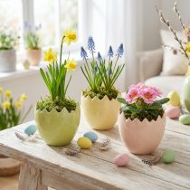 Artículo Maceta con motivo de huevo de Pascua para una elegante decoración primaveral en tu hogar, 10 cm, 3 piezas