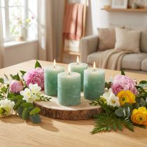 Artículo Velas de pilar de color sólido, jade verde, 70×80 mm, juego de 4, para decoración y relajación