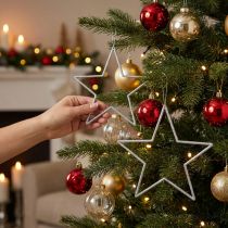 Artículo Estrellas plateadas decorativas, adornos navideños con purpurina, 18 cm, 8 piezas, decoración para árbol de Navidad