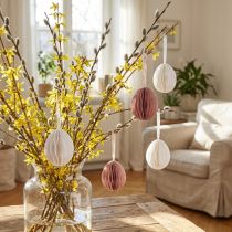 Artículo Huevos de Pascua para colgar huevos en forma de panal blanco naranja 8cm 6 piezas