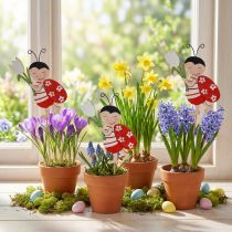 Artículo Tapones florales decorativos Ladybug madera metal 8,5cm 12 piezas