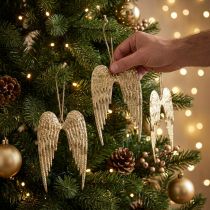 Artículo Colgante decorativo alas de ángel Navidad dorado 14,5×9cm 4 piezas