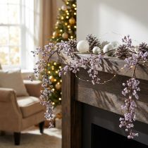 Artículo Percha decorativa rama de bayas blanco violeta invierno escarcha 130cm