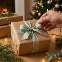 Artículo Cinta de regalo con renos y árboles de Navidad, 40 mm x 18 m