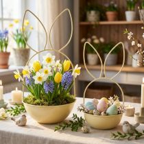 Artículo Cesta de Pascua con orejas de conejo, decoración de mesa para Pascua y el despertar de la primavera, 34 cm, 1 juego