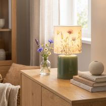 Artículo Lámpara de mesa LED con estampado floral para una iluminación elegante en el salón, 23 cm.