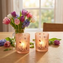 Artículo Farol decorativo de cristal con motivo floral para un toque elegante en el hogar, 12,5 cm, 2 piezas