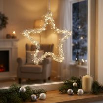 Artículo Estrella LED para colgar metal plateado 70 LED blanco cálido Ø25cm