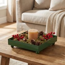 Artículo Bandeja decorativa cuadrada de metal verde 15×15cm 2uds