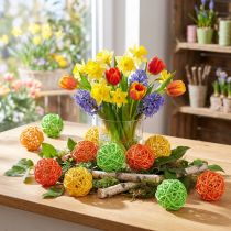 Artículo Bolas de ratán decoración de mesa ratán verde amarillo naranja surtido Ø5cm 24 piezas