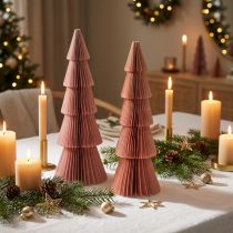 Artículo Decoración de mesa Árbol de Navidad Papel alveolar Albaricoque Dorado H30cm 2 piezas
