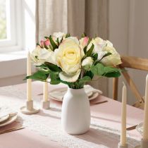 Artículo Rosas Artificiales Crema Amarillo Rosa Rosas Artificiales Ramo Decorativo 29cm 12 Piezas