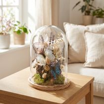 Artículo Campana de cristal sobre bandeja de madera, tarro de cristal, transparente, natural, Ø17cm, H24cm