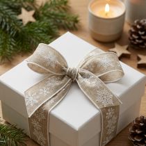 Artículo Cinta decorativa Navidad copo de nieve gris blanco An25mm L20m