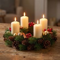 Artículo Corona de Adviento, corona de abeto con piñas naturales y artificiales, corona de puerta verde Ø30cm, decoración navideña